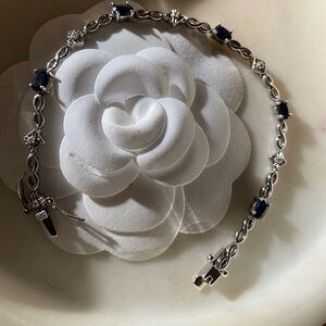 Genuine (tested) Diamond accent and black spinel tennis bracelet 7.25”